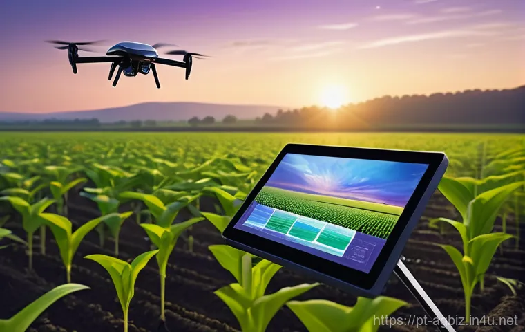 농업경영사 취업 성공 사례 - **Prompt 1: "A futuristic agricultural landscape at dawn. Drones with sleek designs are autonomously...