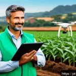 Home 20 농업경영사 자격증 필수 준비물 - A detailed illustration of a modern agricultural manager in a Brazilian rural setting, wearing casua...