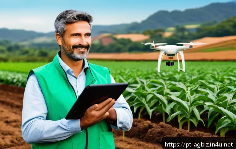 농업경영사 자격증 필수 준비물 - A detailed illustration of a modern agricultural manager in a Brazilian rural setting, wearing casua...